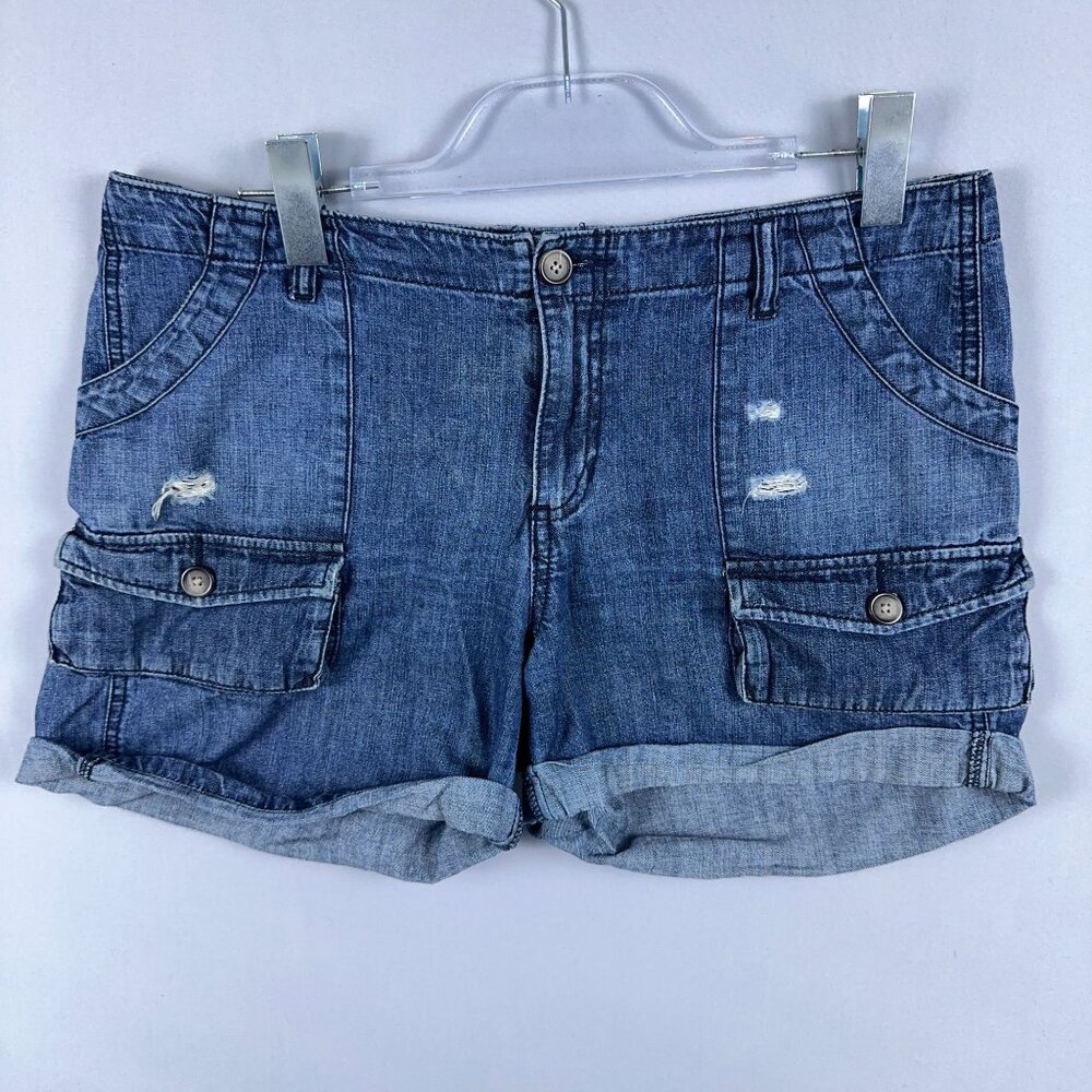 Gap Jeans Shorts Womens Size 10 Rolled Cuffed Distressed 100% Cotton Blue